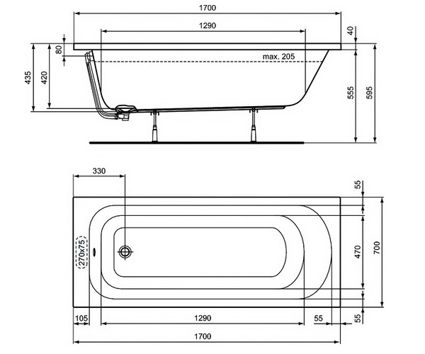 ванна акриловая IDEAL STANDARD SIMPLICITY 170х70